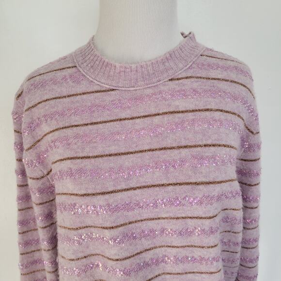 J. Crew Merino Wool Alpaca Sweater Pullover Sequin Purple Festive Women Large - Picture 5 of 13